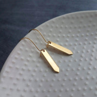 Gold Tag Earrings, minimalist earrings, dainty gold earrings, rectangular earrings, gold bar earrings, polygon earring, flag, spear earrings - Constant Baubling