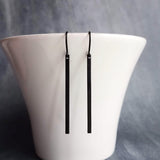 Black Stick Earrings, 2" long black earring, black bar earring, narrow black earring, thin line earring, matte black earring, flat rectangle - Constant Baubling