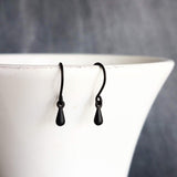 Tiny Black Drop Earrings, very small teardrop earring, dainty black earring, plain black drop earring, simple black earring, black tear drop - Constant Baubling