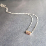 Silver Chain Necklace, rose gold bar necklace, silver rose gold necklace, rose gold line necklace, tiny rose gold rectangle, slider bar bead - Constant Baubling