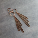 Long Boho Earrings, long copper earring, open circle earrings, 4 inch earrings, extra long earring, tribal dangles, antique copper earrings - Constant Baubling