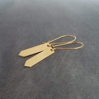 Gold Tag Earrings, minimalist earrings, dainty gold earrings, rectangular earrings, gold bar earrings, polygon earring, flag, spear earrings - Constant Baubling