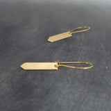 Gold Tag Earrings, minimalist earrings, dainty gold earrings, rectangular earrings, gold bar earrings, polygon earring, flag, spear earrings - Constant Baubling