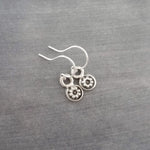 Silver Daisy Earring, tiny earrings, silver earring, antique silver earring, little flower earring, silver flower dangle, small round disk - Constant Baubling