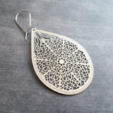 Large Silver Teardrop Earrings, silver filigree earring, statement earrings, large drop earring, cut out earring, big lightweight earrings - Constant Baubling