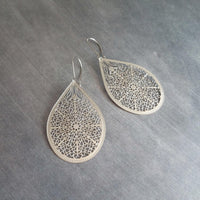 Large Silver Teardrop Earrings, silver filigree earring, statement earrings, large drop earring, cut out earring, big lightweight earrings - Constant Baubling