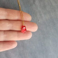 Red Pomegranate Seed Necklace, small light red pendant, thin delicate chain, seed fruit necklace, fertility necklace, pomegranate seed charm - Constant Baubling