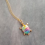 Rainbow Turtle Necklace, gold turtle necklace, enamel turtle pendant, terrapin necklace, reptile necklace, colorful turtle watercolor turtle - Constant Baubling