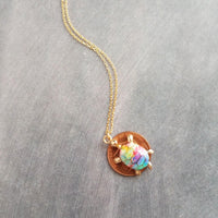 Rainbow Turtle Necklace, gold turtle necklace, enamel turtle pendant, terrapin necklace, reptile necklace, colorful turtle watercolor turtle - Constant Baubling