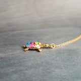 Rainbow Turtle Necklace, gold turtle necklace, enamel turtle pendant, terrapin necklace, reptile necklace, colorful turtle watercolor turtle - Constant Baubling