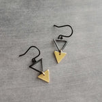 Small Triangle Earrings, black gold earring, matte black earring, double triangle earrings, triangle outline earring, black triangle outline - Constant Baubling