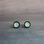 Ice Mint Blue Black Stud Earrings, ice blue earring, Alice blue earrings, matte black earring, small druzy earrings, jagged round stone pale - Constant Baubling