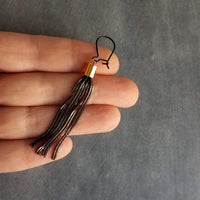 Black Gold Chain Earrings, black tassel earring, herringbone chain earring, chain fringe earring long chain earring long black chain earring - Constant Baubling