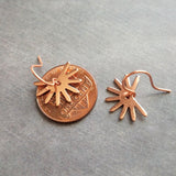 Tiny Copper Earrings, copper sun earring, sunshine earring, little sun earring, copper gear earring small snowflake, sunny day earring happy - Constant Baubling