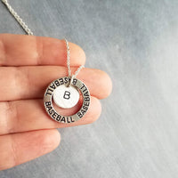 Baseball Necklace, silver baseball mom necklace, personalized necklace, initial letter number pendant, player coach team mom game fan gift - Constant Baubling