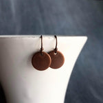 Copper Disk Earrings, round copper dangle earring, antique copper earring, small flat disk earring, lightweight copper earring, aged copper - Constant Baubling