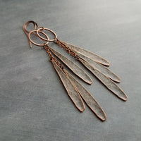 Long Boho Earrings, long copper earring, open circle earrings, 4 inch earrings, extra long earring, tribal dangles, antique copper earrings - Constant Baubling