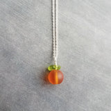 Orange Necklace, orange fruit pendant, fruit necklace, citrus fruit jewelry, silver orange necklace, small orange pendant glass orange charm - Constant Baubling