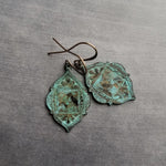 Green Patina Earring, rustic earrings, medallion earrings, bronze earring, Moroccan earring, Arabesque earring, unique earring, boho earring - Constant Baubling