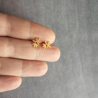 Tree Branch Earrings, matte gold stud earrings, tiny branch earring, leaf stud, sterling silver post, gold tree earrings, small branch studs - Constant Baubling