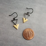 Small Triangle Earrings, black gold earring, matte black earring, double triangle earrings, triangle outline earring, black triangle outline - Constant Baubling