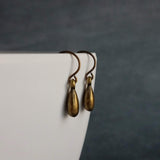 Antique Brass Drop Earrings, small drop earrings, simple teardrop earring, little bronze drop earring, rustic dangle earring, dainty earring - Constant Baubling