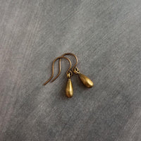 Antique Brass Drop Earrings, small drop earrings, simple teardrop earring, little bronze drop earring, rustic dangle earring, dainty earring - Constant Baubling