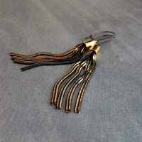 Black Gold Chain Earrings, black tassel earring, herringbone chain earring, chain fringe earring long chain earring long black chain earring - Constant Baubling