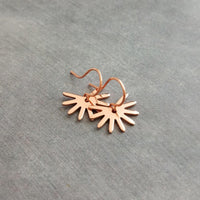 Tiny Copper Earrings, copper sun earring, sunshine earring, little sun earring, copper gear earring small snowflake, sunny day earring happy - Constant Baubling