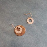 Copper Washer Earrings, donut earring, copper circle earring, small round copper earring, rose gold circle earring simple copper flat copper - Constant Baubling