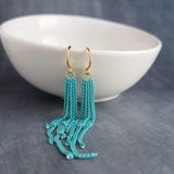 Long Chain Earrings, tassel earring, curb chain earring, blue earring, teal earring, turquoise earring, colored chain, chain fringe earring - Constant Baubling