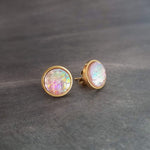 Gold Mermaid Earring, small round studs, gold hypoallergenic studs, rainbow fish earring, fish scale earring, gold opal earring, gold studs - Constant Baubling