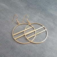 Large Gold Circle Earrings, gold hoop earring, big gold circle earring, double lines circle, large lightweight earring round earring, 2.5 in - Constant Baubling