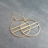 Large Gold Circle Earrings, gold hoop earring, big gold circle earring, double lines circle, large lightweight earring round earring, 2.5 in - Constant Baubling