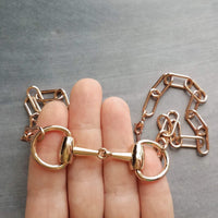 Rose Gold Snaffle Bit Necklace, chunky rose gold chain, equestrian necklace, rose gold horse necklace D ring thick rose gold paperclip chain - Constant Baubling