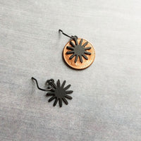 Small Matte Black Earrings, little black earrings, black sun earring, sunshine earring, black gear earring, black industrial earring, spikes - Constant Baubling