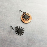 Small Matte Black Earrings, little black earrings, black sun earring, sunshine earring, black gear earring, black industrial earring, spikes - Constant Baubling