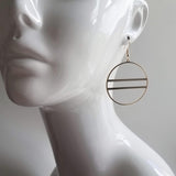 Large Gold Circle Earrings, gold hoop earring, big gold circle earring, double lines circle, large lightweight earring round earring, 2.5 in - Constant Baubling