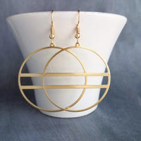 Large Gold Circle Earrings, gold hoop earring, big gold circle earring, double lines circle, large lightweight earring round earring, 2.5 in - Constant Baubling