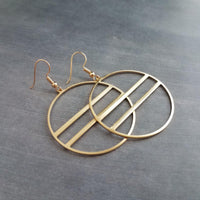 Large Gold Circle Earrings, gold hoop earring, big gold circle earring, double lines circle, large lightweight earring round earring, 2.5 in - Constant Baubling