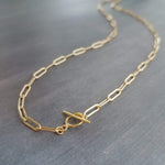 Tiny Gold Oval Link Chain, front toggle clasp, front clasp, small paperclip chain, tiny toggle clasp, little oval chain front clasp necklace - Constant Baubling