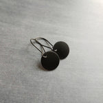 Matte Black Disk Earrings, black earring, small disk earring, black latching, all black earring, black circle earring black dangle earring - Constant Baubling