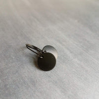 Matte Black Disk Earrings, black earring, small disk earring, black latching, all black earring, black circle earring black dangle earring - Constant Baubling