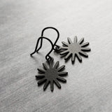 Small Matte Black Earrings, little black earrings, black sun earring, sunshine earring, black gear earring, black industrial earring, spikes - Constant Baubling