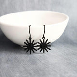 Small Matte Black Earrings, little black earrings, black sun earring, sunshine earring, black gear earring, black industrial earring, spikes - Constant Baubling