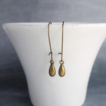 Bronze Drop Earrings, small drop earring, brass teardrop earring, simple teardrop earring, little brass drop earring, latching kidney hook - Constant Baubling