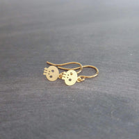 Small Skull Earrings - gold or silver little goth skeleton faces - tiny, delicate and simple minimalist bitty style on petite hooks - Constant Baubling