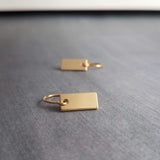 Gold Tag Earrings, small gold rectangle, rectangular tag, gold bar earring, 14K SOLID GOLD hook opt, small bar earring, flat gold bar dainty - Constant Baubling