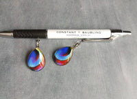 Peacock Earrings, feather earrings, stainless steel earring, bright color feather lever back earring hypoallergenic silver tear drop earring - Constant Baubling