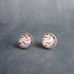 Colorful Stud Earrings, bright color earring, stainless steel earring, hypoallergenic, chevron earring zig zag earring round rainbow earring - Constant Baubling